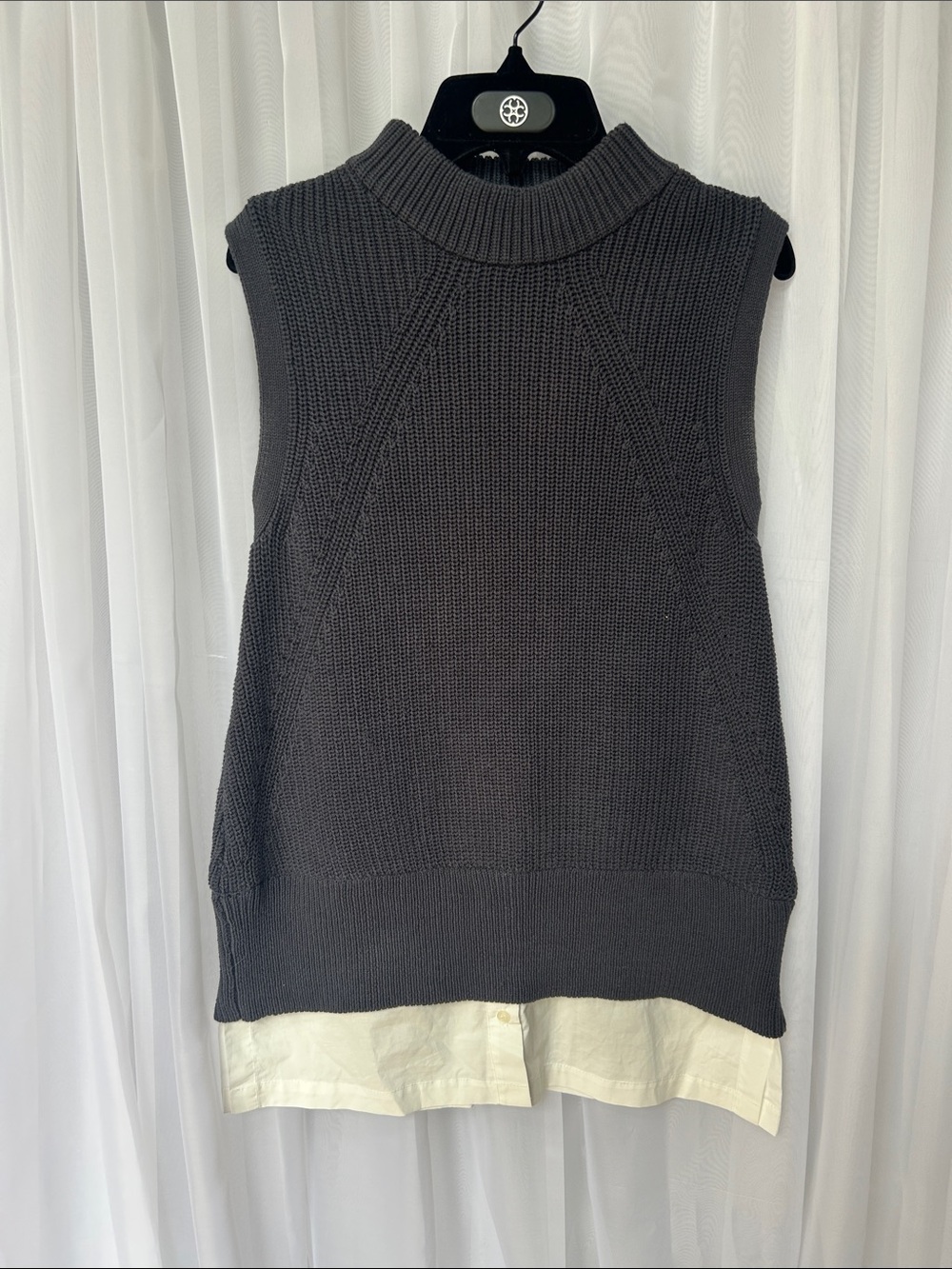 Brochu Walker - Layered Knit Vest - Charcoal Ribbed Knit Sleeveless Top